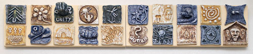 Ceramic tiles depicting unity, diversity, women, gender, etc.