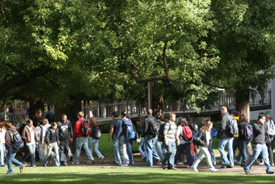 Students walking to and from classes.