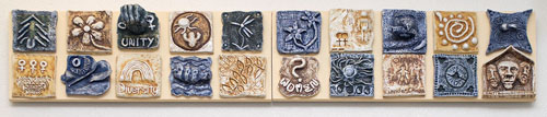 Ceramic tiles depicting unity, diversity, women, gender, etc.